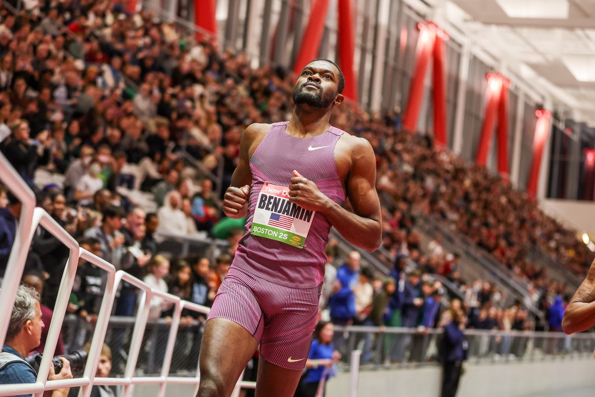 Cruise control from Rai Benjamin.

The Olympic 400m hurdles champion takes the win in the Jesse Loubier Memorial Men's 300m in a PB 32.21.

#NBIGP