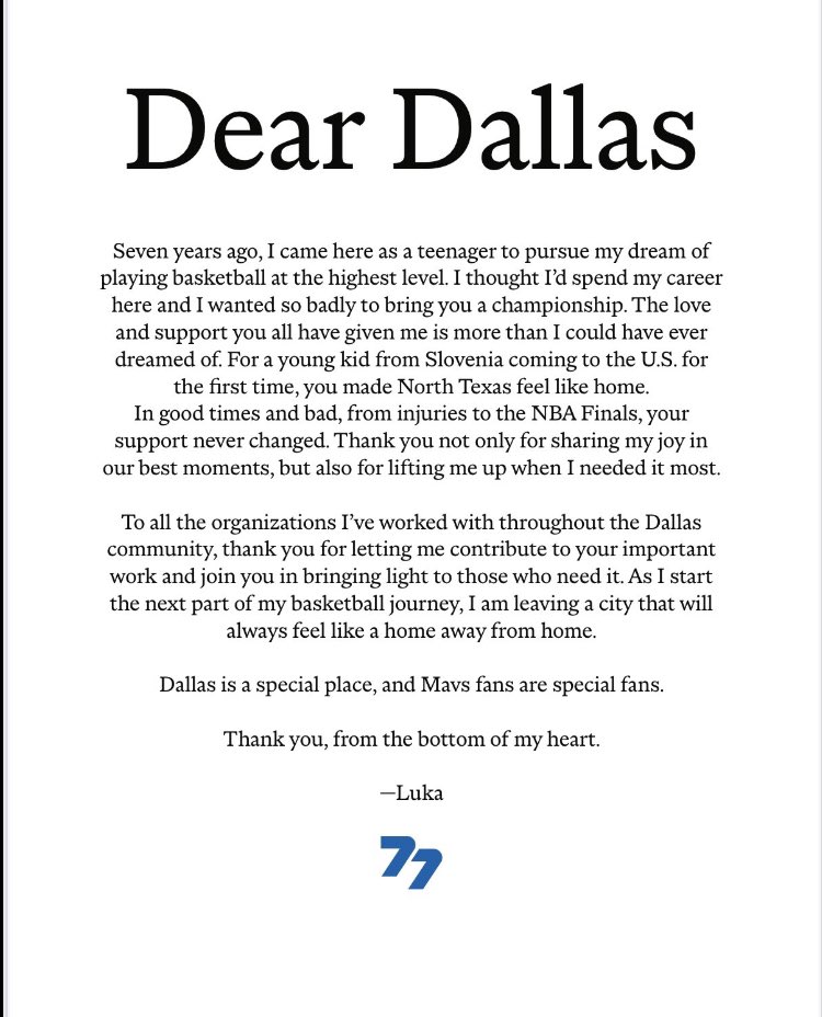 Luka’s message to Dallas fans