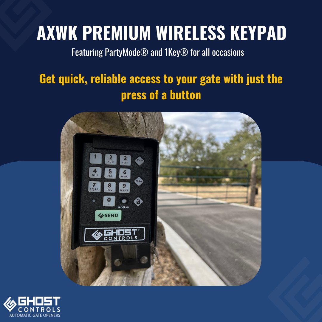 GhostControls's tweet image. Secure &amp;amp; Convenient Access with the AXWK Wireless Keypad! 

Take control of your gate with the AXWK Wireless Keypad, designed for easy, keyless entry. No wires, no hassle—just reliable access when you need it! 

#AXWKKeypad #GhostControls #WirelessAccess #GateSecurity
