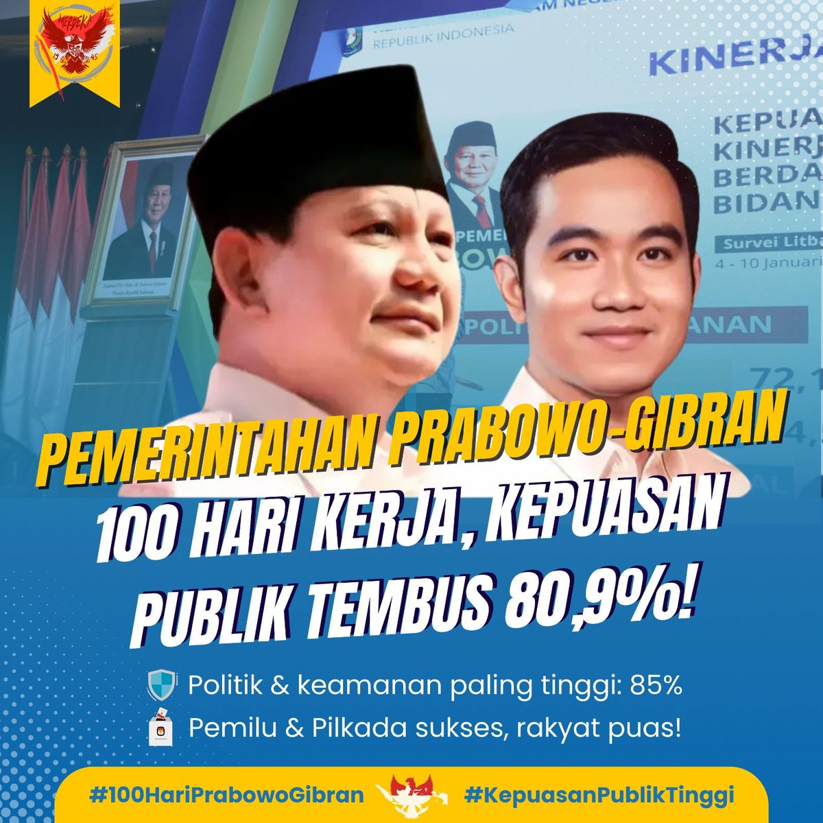 Amykhaila's tweet photo. Pemerintahan Prabowo-Gibran 100 hari kerja, kepuasan publik tembus 80,9%

Pagii Adi Hidayat Arsenal Senin Lakers https://t.co/WBobas9LZd