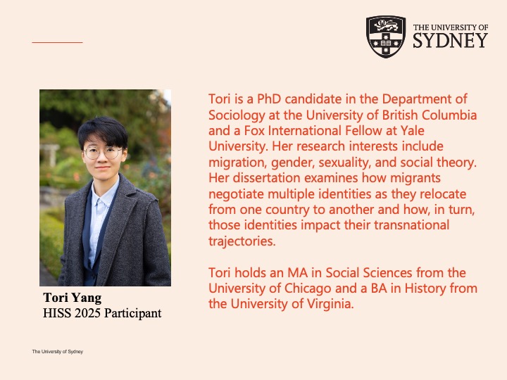 The Hunt-Simes Institute in Sexuality Studies (HISS) will facilitate a queer cohort model of embodied learning and knowledge building. Meet this year’s participant, Tori Yang <a href="/toriscyang/">Tori Yang</a>, from the University of British Colombia/Yale University. 

#HISS2025