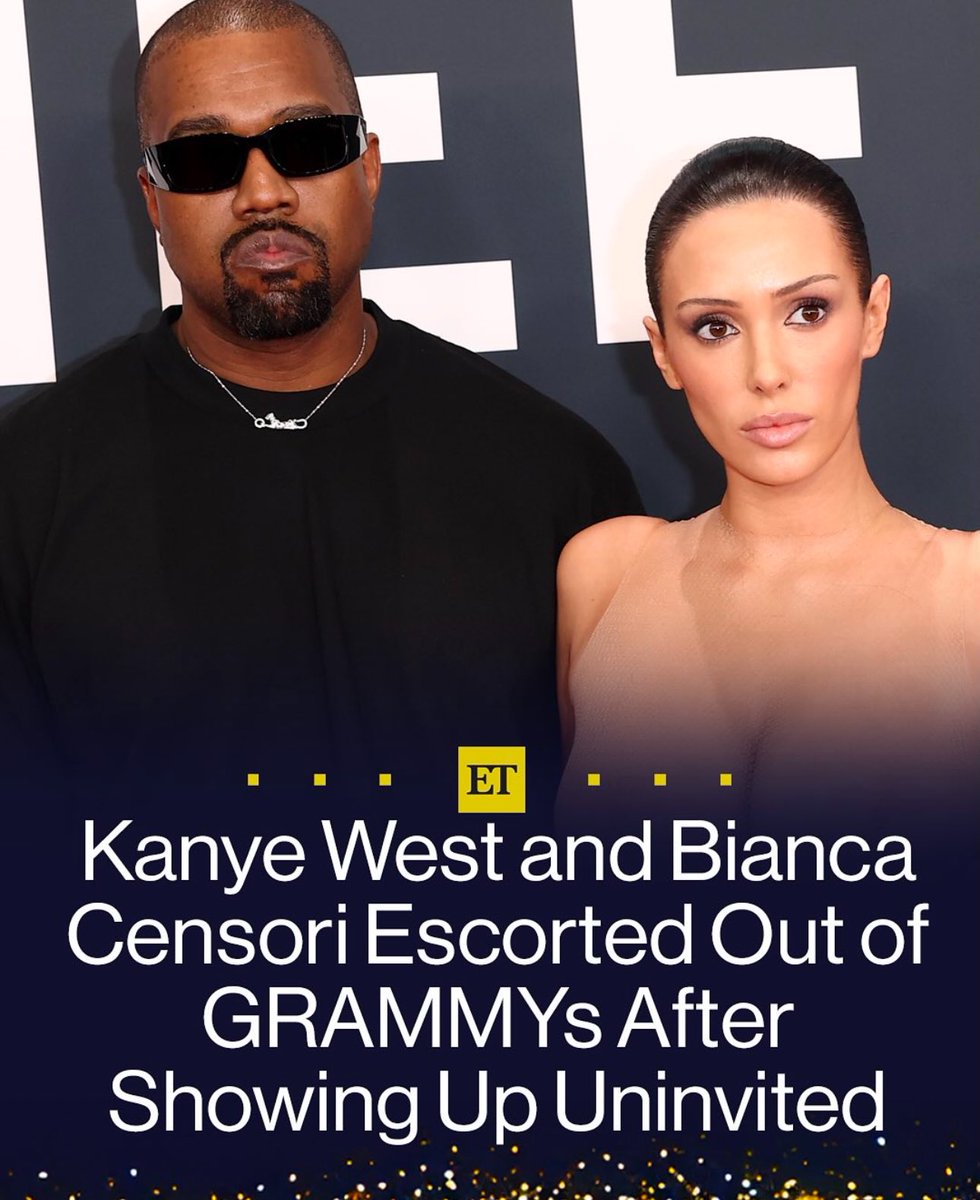 concertleaks's tweet photo. Kanye West and Bianca Censori were escorted out of the GRAMMYs after showing up uninvited, Entertainment Tonight reports. https://t.co/xF6GuIuN7x