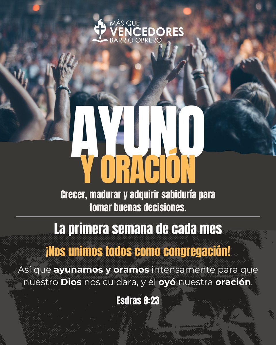 📢 ¡Nos unimos como congregación! 🙌🏼🔥
Cada primera semana del mes dedicamos tiempo a ayuno y oración para buscar sabiduría y dirección de Dios. 🙏🏼✨ Creemos en el poder de la oración y confiamos en que Él escucha a su pueblo. 📖