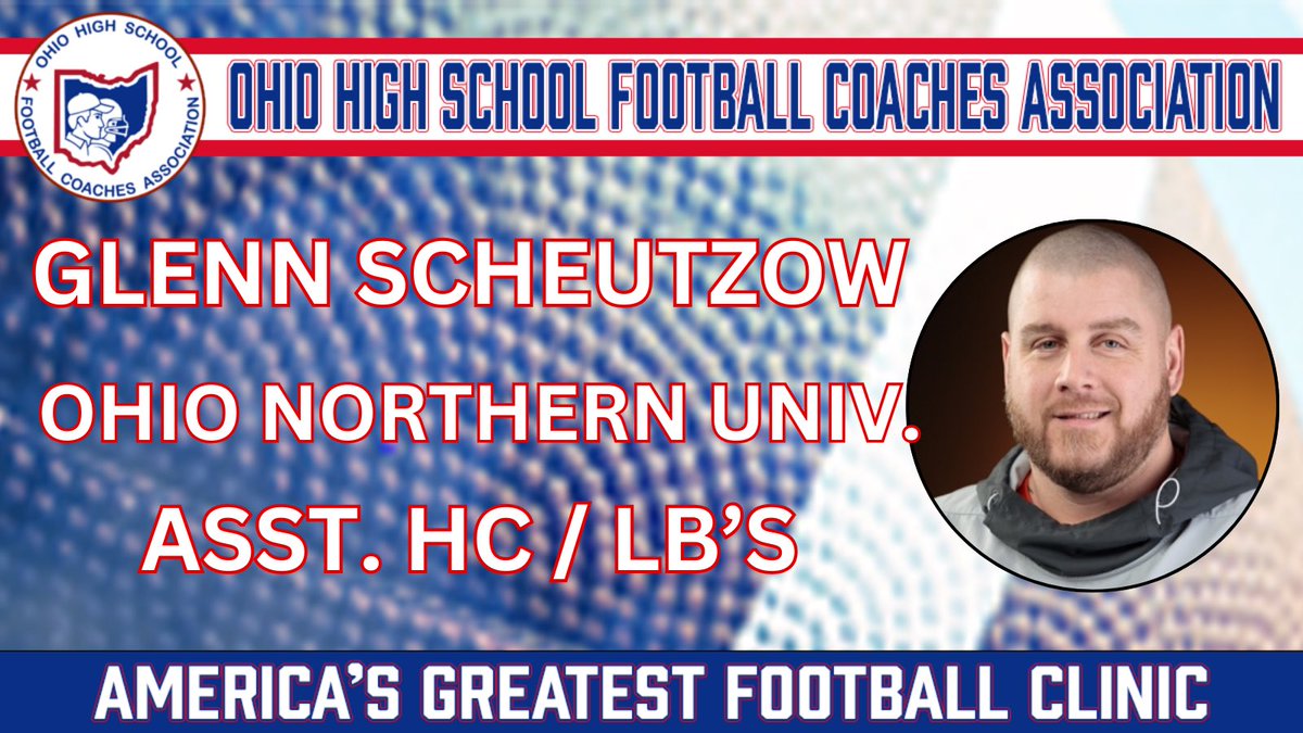 OHSFCA (@ohsfca) on Twitter photo America’s Greatest Football Clinic Speaker Announcement!!!!
<a href="/OhioNorthernFB/">Ohio Northern Football</a> Asst HC / LBs <a href="/GScheutzow/">Glenn Scheutzow</a>
Details Below 🔽🔽
OHSFCA Clinic Feb. 6, 7, 8 at Hilton Easton - Columbus, Ohio
Register below:
ohsfca.bandmtechnologies.com America’s Greatest Football Clinic Speaker Announcement!!!!
<a href="/OhioNorthernFB/">Ohio Northern Football</a> Asst HC / LBs <a href="/GScheutzow/">Glenn Scheutzow</a>
Details Below 🔽🔽
OHSFCA Clinic Feb. 6, 7, 8 at Hilton Easton - Columbus, Ohio
Register below:
ohsfca.bandmtechnologies.com
