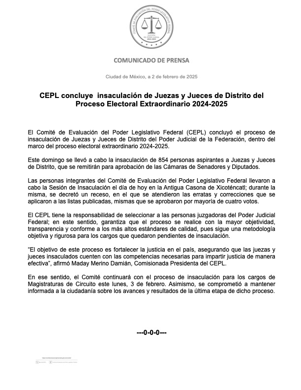 comiteCEPL's tweet image. CEPL concluye insaculación de Juezas y Jueces de Distrito del Proceso Electoral Extraordinario 2024-2025.
