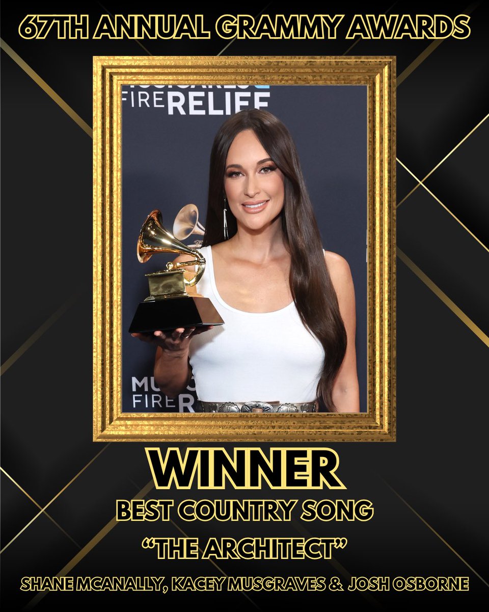Congrats to <a href="/KaceyMusgraves/">K A C E Y</a> on taking home the #BestCountrySong win for The Architect 🙌🏼 #GRAMMYs