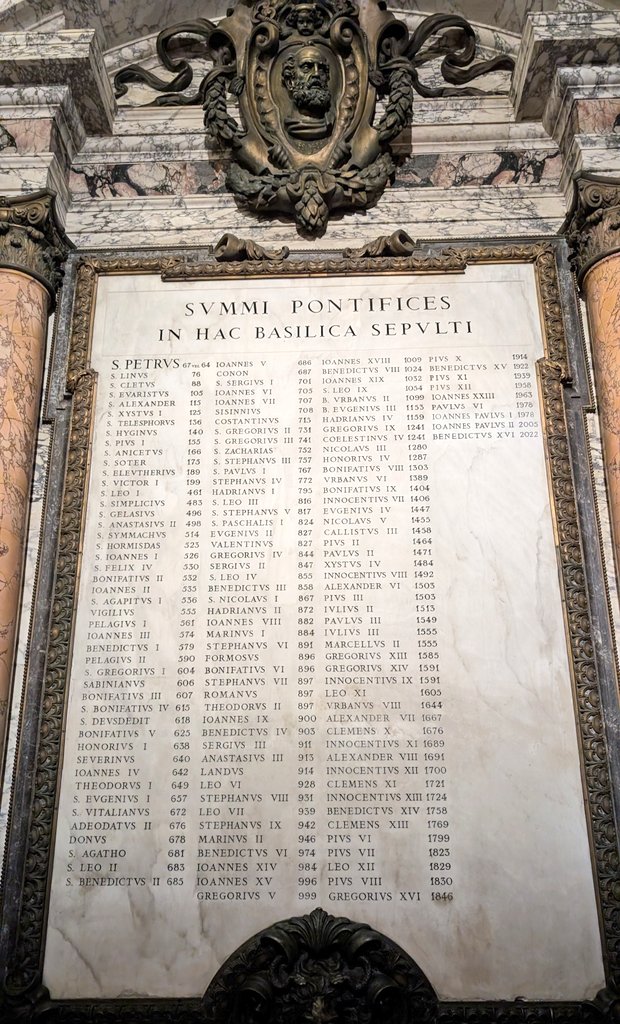 kutz_hyd's tweet photo. Plaque with names of all the popes since 64AD at the St Peter's basilica https://t.co/XmJt2lrmQp