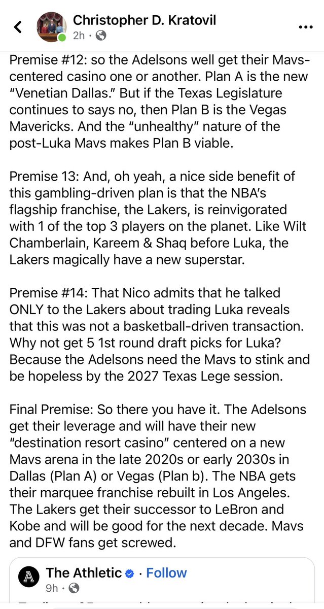 Adam Loewy (@loewylawfirm) on Twitter photo Sharing this A+ analysis on the Luka trade by the always insightful <a href="/chris_kratovil/">Christopher Kratovil</a>
Makes a ton of sense to me from the #txlege angle - esp considering Lite Patrick likely done next Session.
Good stuff. Read it 👇🏼
#txlege
#MFFL Sharing this A+ analysis on the Luka trade by the always insightful <a href="/chris_kratovil/">Christopher Kratovil</a>
Makes a ton of sense to me from the #txlege angle - esp considering Lite Patrick likely done next Session.
Good stuff. Read it 👇🏼
#txlege
#MFFL