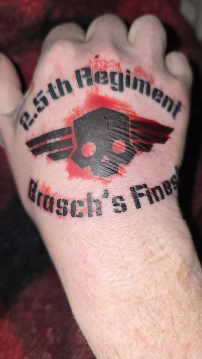 ThatDougMiller's tweet photo. So I did a thing yesterday. Inspired by Jane, my @helldivers2  Regiment leader. Saw a pic of her Helldivers ink on her leg the other day, which she got back in April, mere months after release. I thought "Now *that's* dedication!" Then I had that whole "hold my beer" moment. https://t.co/CjdFtXrlEF