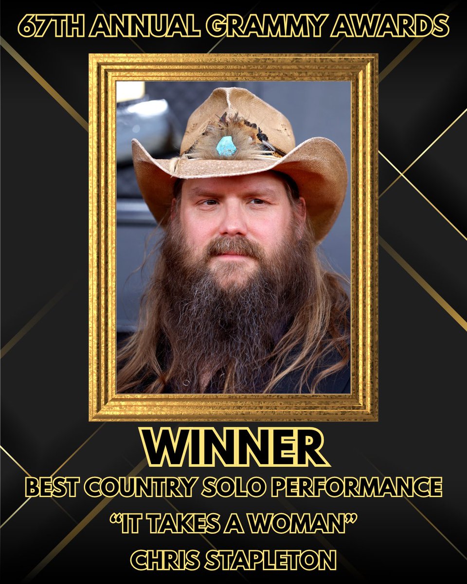 .@chrisstapleton takes home the #BestCountrySoloPerformamce win for It Takes A Woman #GRAMMYs