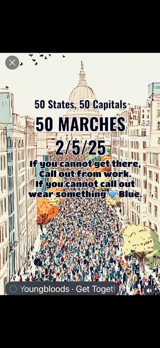 igob4u2's tweet image. Please spread the word… pass around and ‘round

Protest Marches!
Are you ready?

#ProtestTrump Everything!

50 States, 50 Capitals

50 Marches
    2/5/25

If you cannot get there,
Call out from work.

If you cannot call out
wear something 🩵 Blue