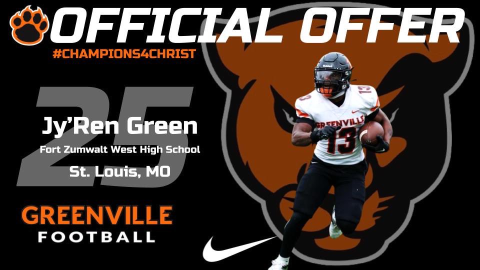 Jyren Green (@jygreen17) on Twitter photo Blessed to receive an offer from <a href="/EMAPFootball/">Greenville University Football</a> <a href="/CoachTenenoff/">Lee Tenenoff II</a> <a href="/Coachschomaker/">Robbie Schomaker</a> <a href="/Jaguarfootball1/">Fort Zumwalt West Football</a> <a href="/FZWfbrecruits/">FZW Jaguars Football Recruits</a> Blessed to receive an offer from <a href="/EMAPFootball/">Greenville University Football</a> <a href="/CoachTenenoff/">Lee Tenenoff II</a> <a href="/Coachschomaker/">Robbie Schomaker</a> <a href="/Jaguarfootball1/">Fort Zumwalt West Football</a> <a href="/FZWfbrecruits/">FZW Jaguars Football Recruits</a>