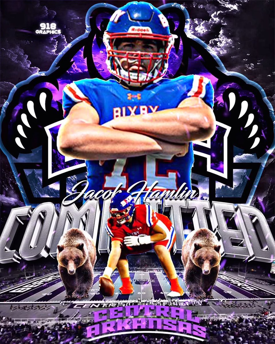 JacobHamlin72's tweet photo. All glory to God!
Blessed to announce my commitment to the University of Central Arkansas to continue my academic and athletic career! @BixbySpartanFB @RecruitBixbyFB @918graphics #BearClawsUp #fearthestripes https://t.co/KfWHJMgOjb