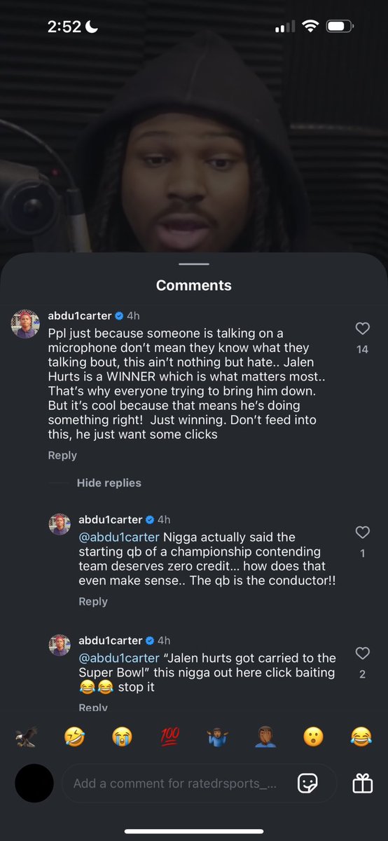 Abdul Carter defending Jalen Hurts in an Instagram comment section 🥲

(Via <a href="/bush_jarrett02/">Jarrett</a>)