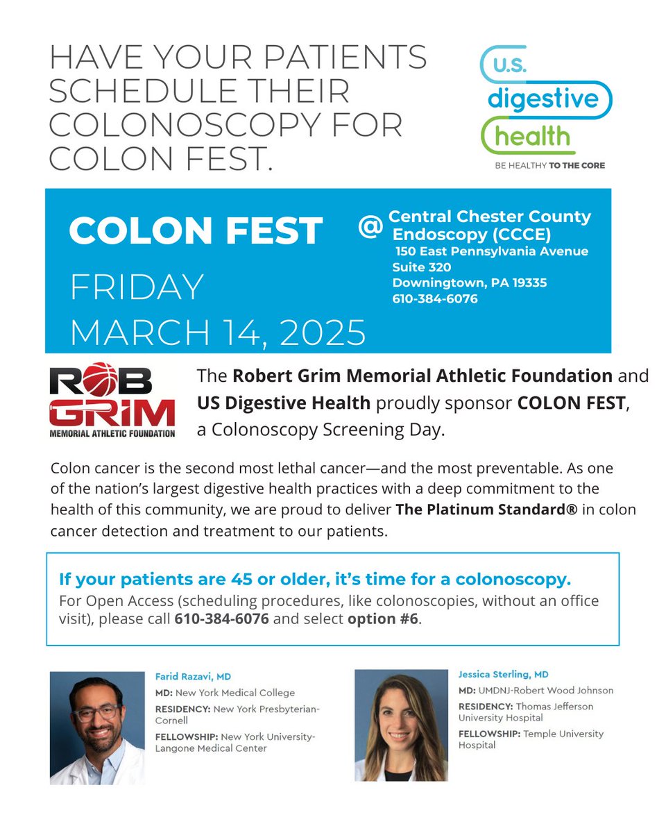 RobGrimFound's tweet photo. Take a moment to care for yourself and schedule your colonoscopy today! Call now to book your screening! 610-384-6076 (opt #6; ask for the Downingtown location) Ur future self will thank you💙 #ColonFest2025 #GetScreened #HealthMatters #EarlyDetectionSavesLives https://t.co/C1amFBuMKV