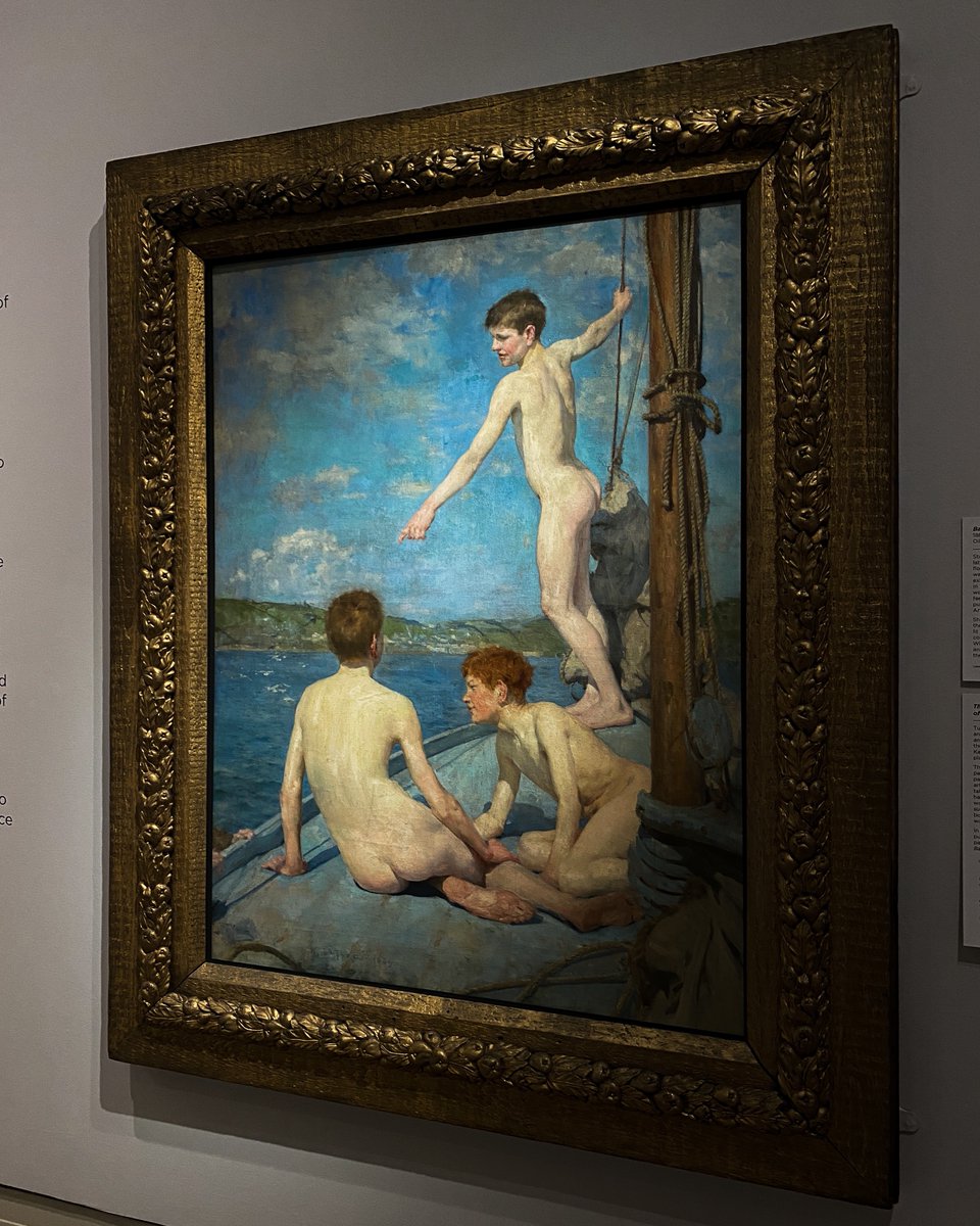 beinnothingness's tweet image. The Bathers by Henry Scott Tuke 1889
I saw this at Watt's Gallery in 2021. I'm so drawn to his colours, his love for rocky coastlines, sunbathers, swimmers and the sunlit male body.