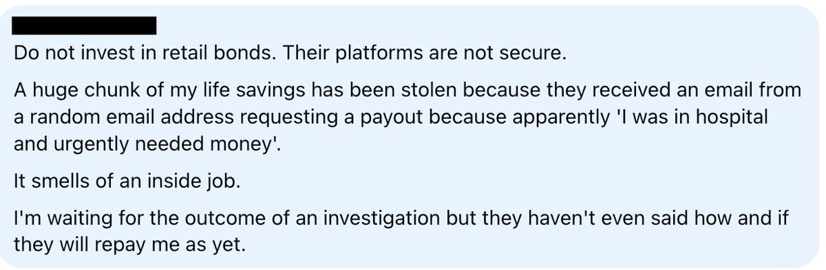 Horror story

±R300k illegally taken out of a RSA Retail Savings Bonds account.

They story seems that a request for change of bank account was successfully made. Then a request for early withdraw of over R300k was successfully deposited into the scammers account.

1/n