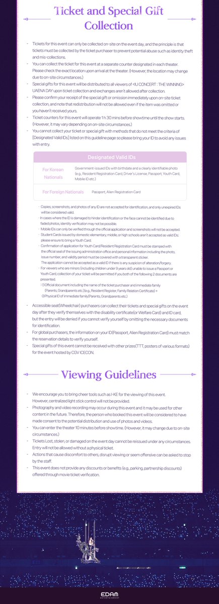 <IU CONCERT : THE WINNING> UAENA DAY EVENT INFO

📍 Event Date : 25.02.07 (FRI)
📍 Reservation Period : 25.02.04 (TUE) 20:00 - 25.02.05 (WED) 14:59:59 (KST)
🔗 Seoul : bit.ly/4hlm17N
🔗 Incheon : bit.ly/3Ep94eU
🔗 Daejeon : bit.ly/3PZUyfR
🔗 Gwangju :