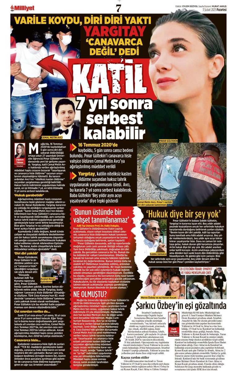 Yargıtay, Pınar Gültekin’i diri diri öldüren Cemal Metin Avcı’nın “canavarca hisle öldürmediğine” hükmetti. Ağırlaştırılmış müebbet bozuldu, ceza yeniden değerlendirilecek.

Durumu “hukuk garabeti” olarak değerlendiren Dr. Rezan Epözdemir <a href="/rezan_epozdemir/">Rezan Epözdemir</a> “Sanık 12 yıl ceza