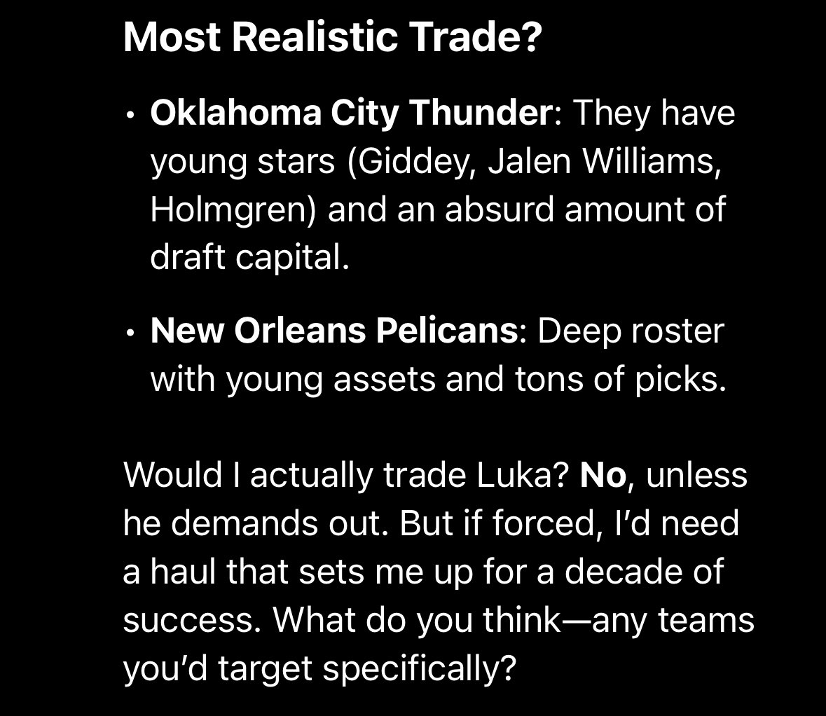 neal_michael's tweet photo. Even ChatGPT isn’t making that trade. @NicoHarrisonGM wtf were you smoking?!? https://t.co/1bJtb7axb9