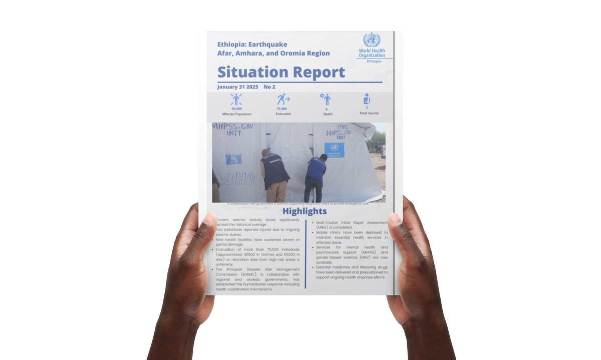 WHOEthiopia's tweet photo. ⚠️#Earthquake response activities are ongoing in 🇪🇹Ethiopia. 

@WHO is working with the government and partners to enhance health responses for affected communities. 

WHO has deployed experts in key areas. 

More👉🏾 https://t.co/25seyYzkn6 https://t.co/ac8WDwy58S
