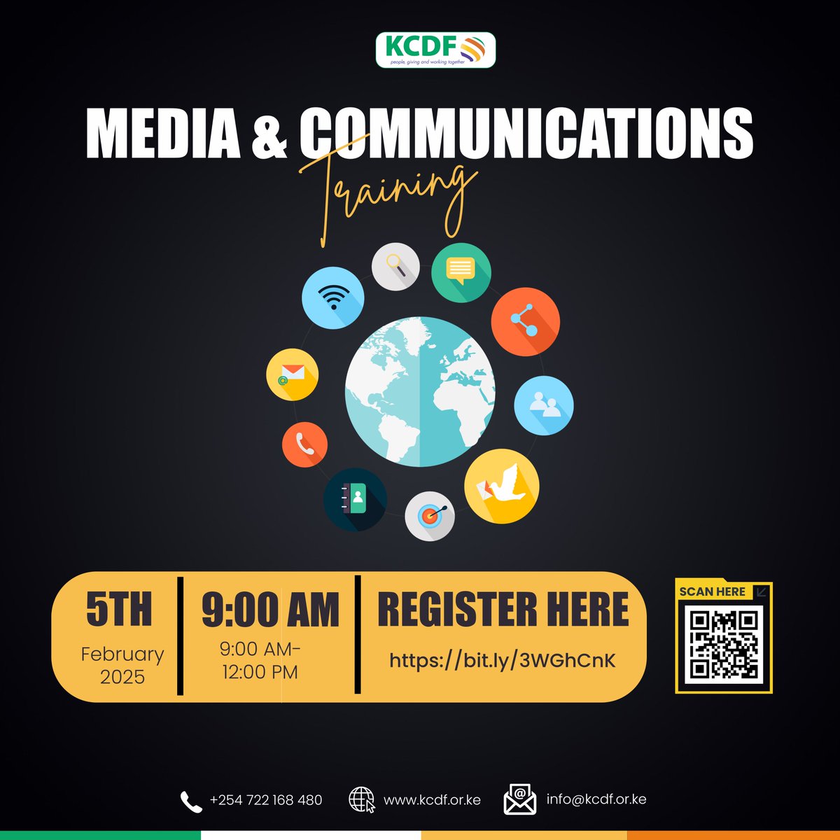KCDF will host a Media and Communications Training on 5th February 2025 from 9:00 AM to 12:00 PM.    
The session will cover topics such as effective communication tools, digital marketing strategies among others.  
Register here: bit.ly/3WGhCnK #kcdfsustainableimpact
