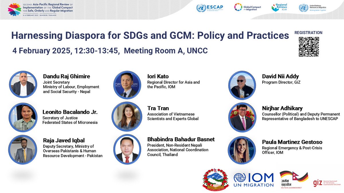 IOMAsiaPacific's tweet image. Join us for an insightful panel discussion on harnessing #diaspora engagement for development and the implementation of the Global Compact #ForMigration in Asia and the Pacific! ​

📍 Bangkok or online 🇹🇭​
👉 Register here: shorturl.at/qjzWU