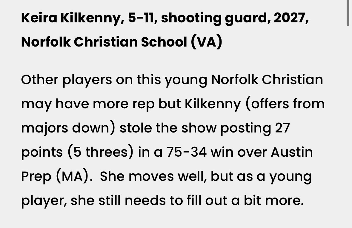 Keira Kilkenny (@keirakilkenny) on Twitter photo Thank you <a href="/hoopsreview/">Hoops Review</a> for the write up! <a href="/MeccaShowcase/">TheMeccaHSShowcase</a> <a href="/NCS_gbb/">Norfolk Christian Girls Basketball</a> Thank you <a href="/hoopsreview/">Hoops Review</a> for the write up! <a href="/MeccaShowcase/">TheMeccaHSShowcase</a> <a href="/NCS_gbb/">Norfolk Christian Girls Basketball</a>