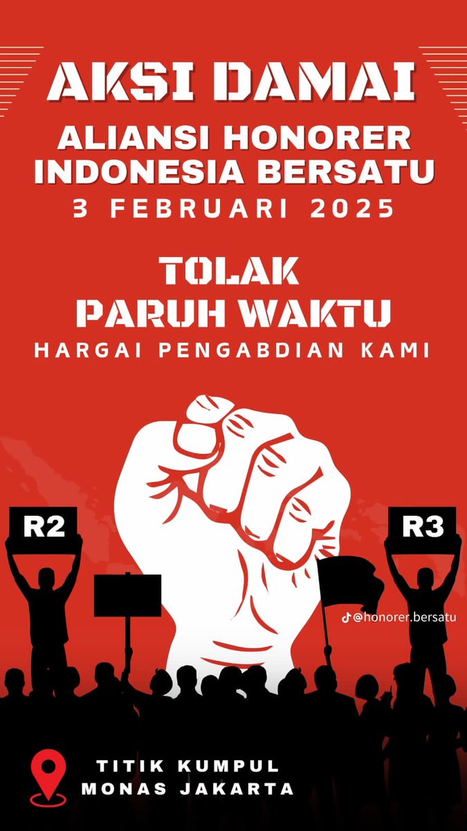 Kepada Yth. Bapak <a href="/prabowo/">Prabowo Subianto</a> dengarlah aspirasi  tuntutan kami R2 dan R3 angkat menjadi PPPK Penuh waktu yang terdata di <a href="/BKNgoid/">#SatuDataASN</a> cc <a href="/DPR_RI/">DPR RI</a> 
#AspirasiAliansiHonorerSI