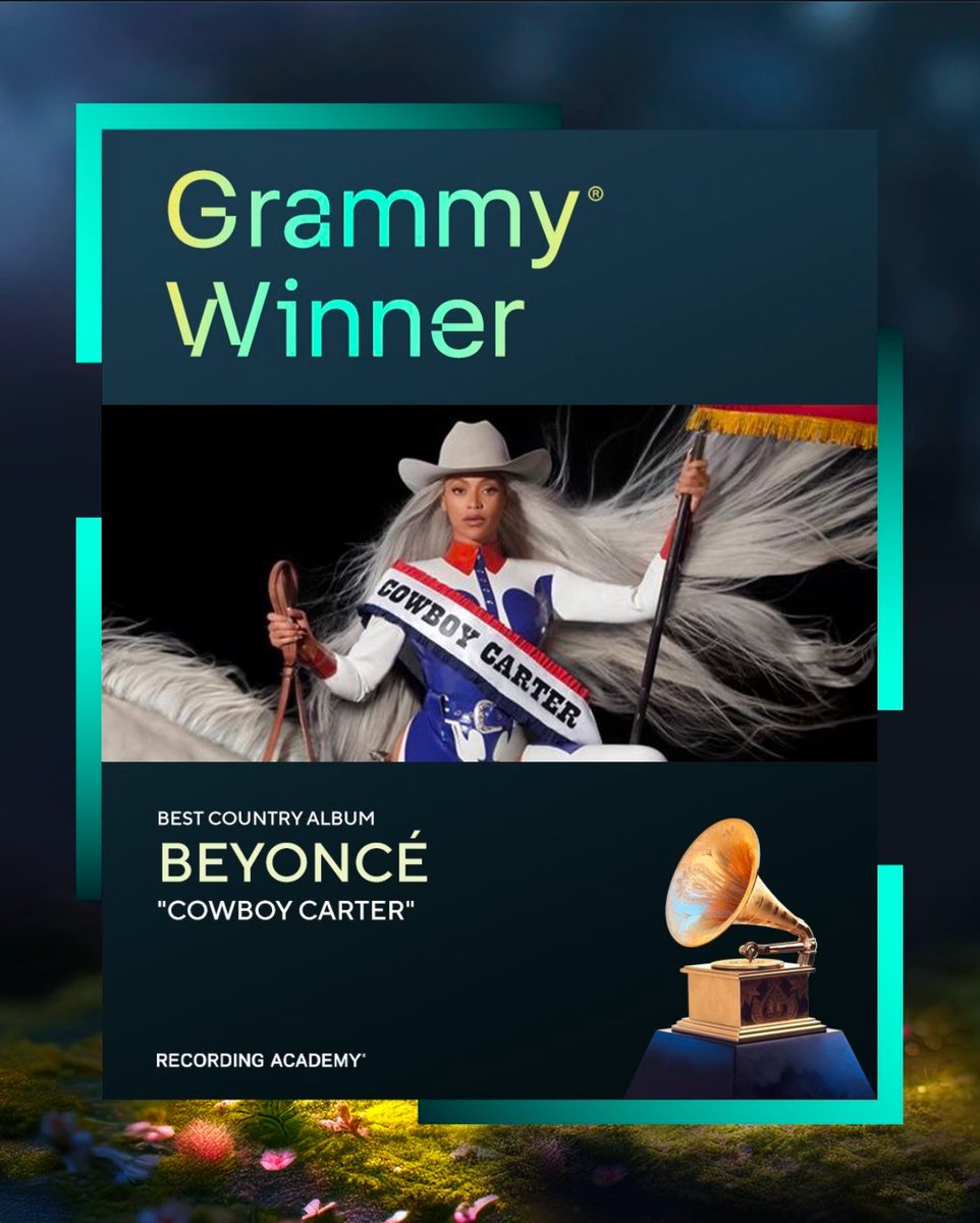 NVenable's tweet photo. Congratulations, @Beyonce! #CowboyCarter https://t.co/h6rp5JazXL