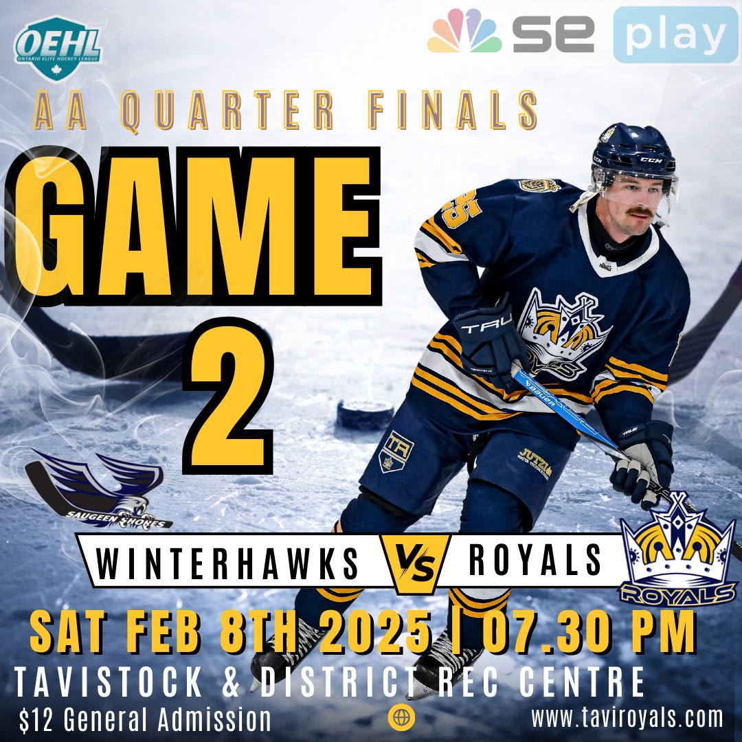 OEHL AA PLAYOFF QUARTERFINALS!  Join us this weekend as we host the Saugeen Shores Winterhawks for Game 2 of our AA Quarterfinals matchup. Game time Sat Feb 8th 7:30pm in Tavistock!  $12 General Admission (students grade 8 and under FREE) @oehlhockey <a href="/519sportsonline/">519 Sports Online</a>