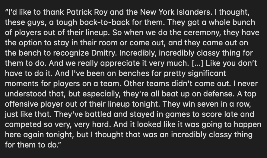 stefen_rosner's tweet photo. #TimeToHunt HC Paul Maurice on #Isles coming out for Dmitry Kulikov's 1,000th #NHL game ceremony (h/t @ABaumgartner91): https://t.co/LfR5pvXrXC