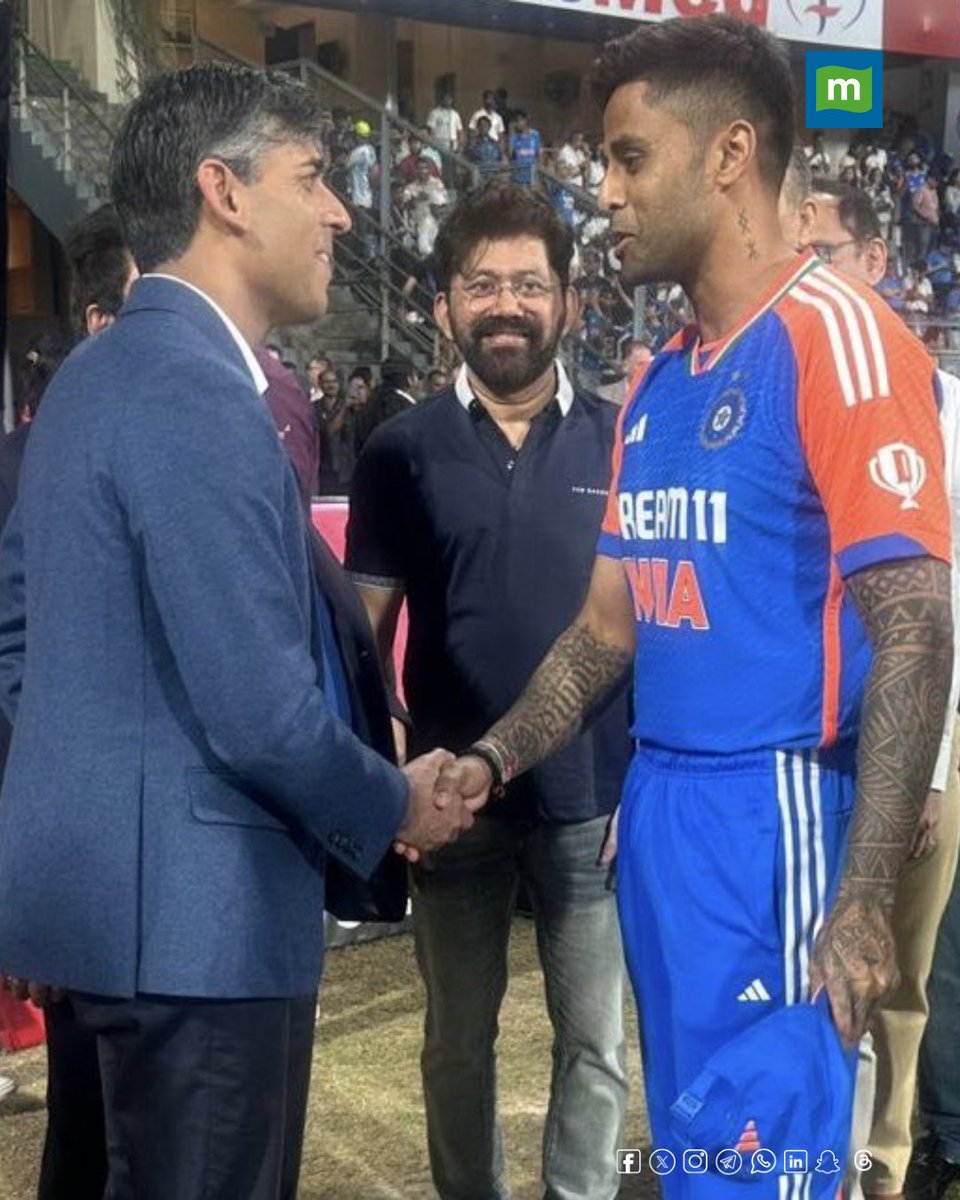 moneycontrolcom's tweet image. #InPics | Rishi Sunak and Narayan Murthy attend the  final T20I match of the series between India and England at the Wankhede Stadium.

#RishiSunak #NarayanMurthy #T20I #Cricket #India #England #INDvsENG