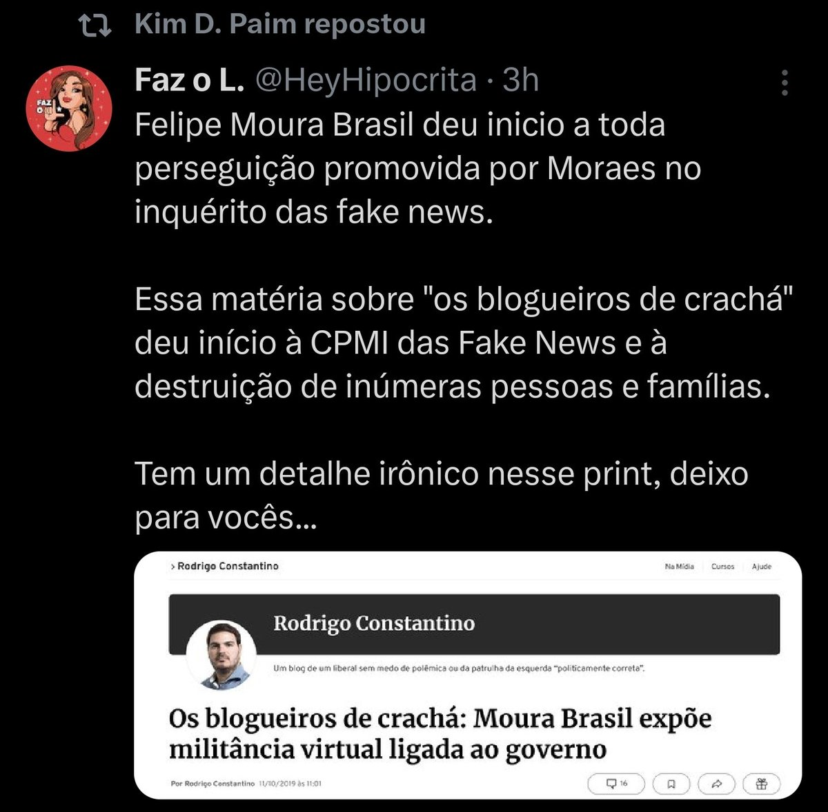 leandroruschel's tweet image. Isso é uma das atitudes mais sujas que alguém pode ter: pegar o posicionamento equivocado de alguém no passado, e apresentar como se fosse a posição atual, sem apresentar toda a história, sabendo que a pessoa mudou radicalmente de posição.

É apresentar uma foto, e não o filme...…