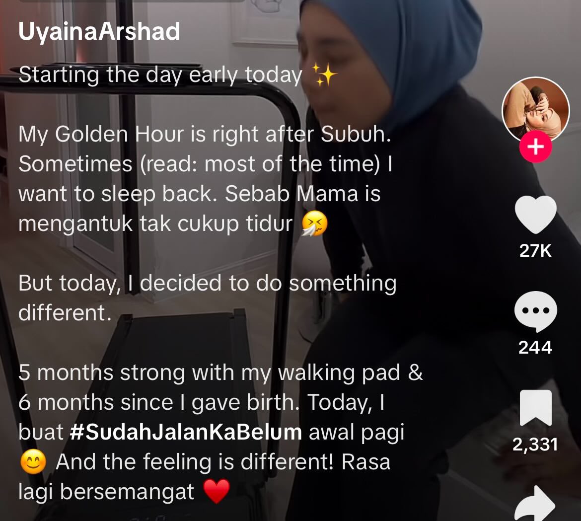 iweenshares's tweet photo. Dalam banyak2 video orang promote walking pad; i terus rasa nak beli lepas baca uyaina punya caption ni tau 🙂‍↔️

Caption nya sampai kehati gitu. Betul. Betul sangat part we need time for ourselves tu. bangun awal pagi; cari masa untuk diri kita sendiri ja. Takde anak, takde suami. Just us. Work on yourself , happykan diri sendiri dulu. 

Bukan selfish tapi bila kita happy; bila mak happy, satu keluarga ikut happy 🌈🫶🏻😭