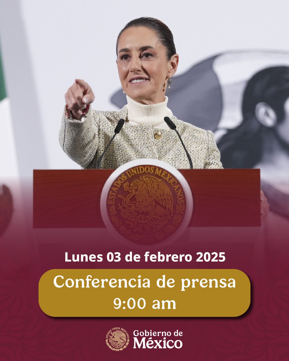 La conferencia de prensa de mañana 3 de febrero cambia de horario. Las y los invito a seguir la transmisión en vivo a las 9:00 am.