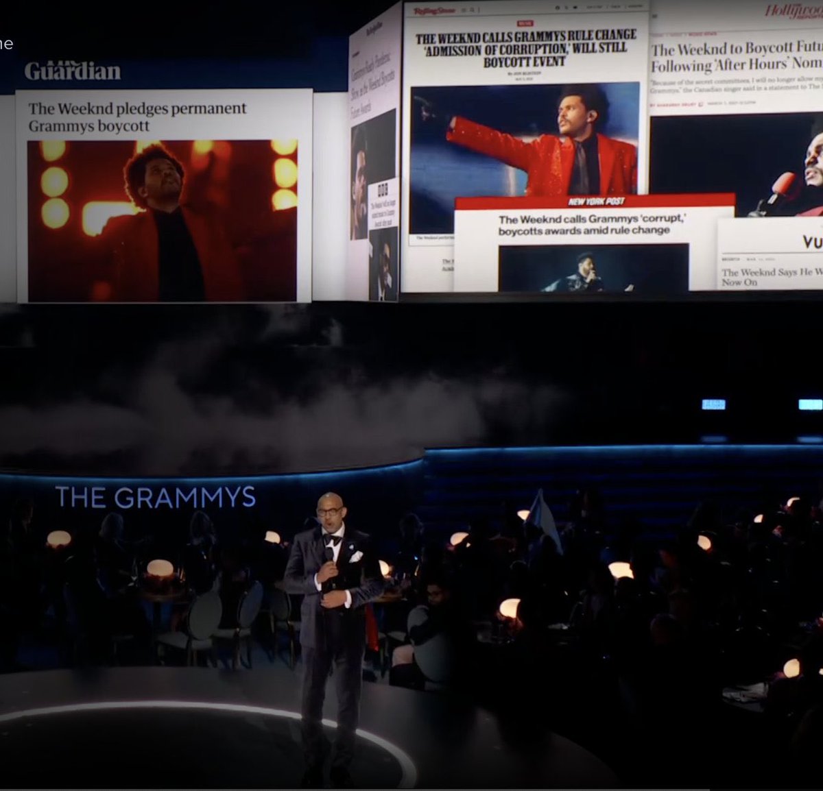 THE ACADEMY APOLOGIZING TO THE WEEKND ON LIVE TV. #GRAMMYs