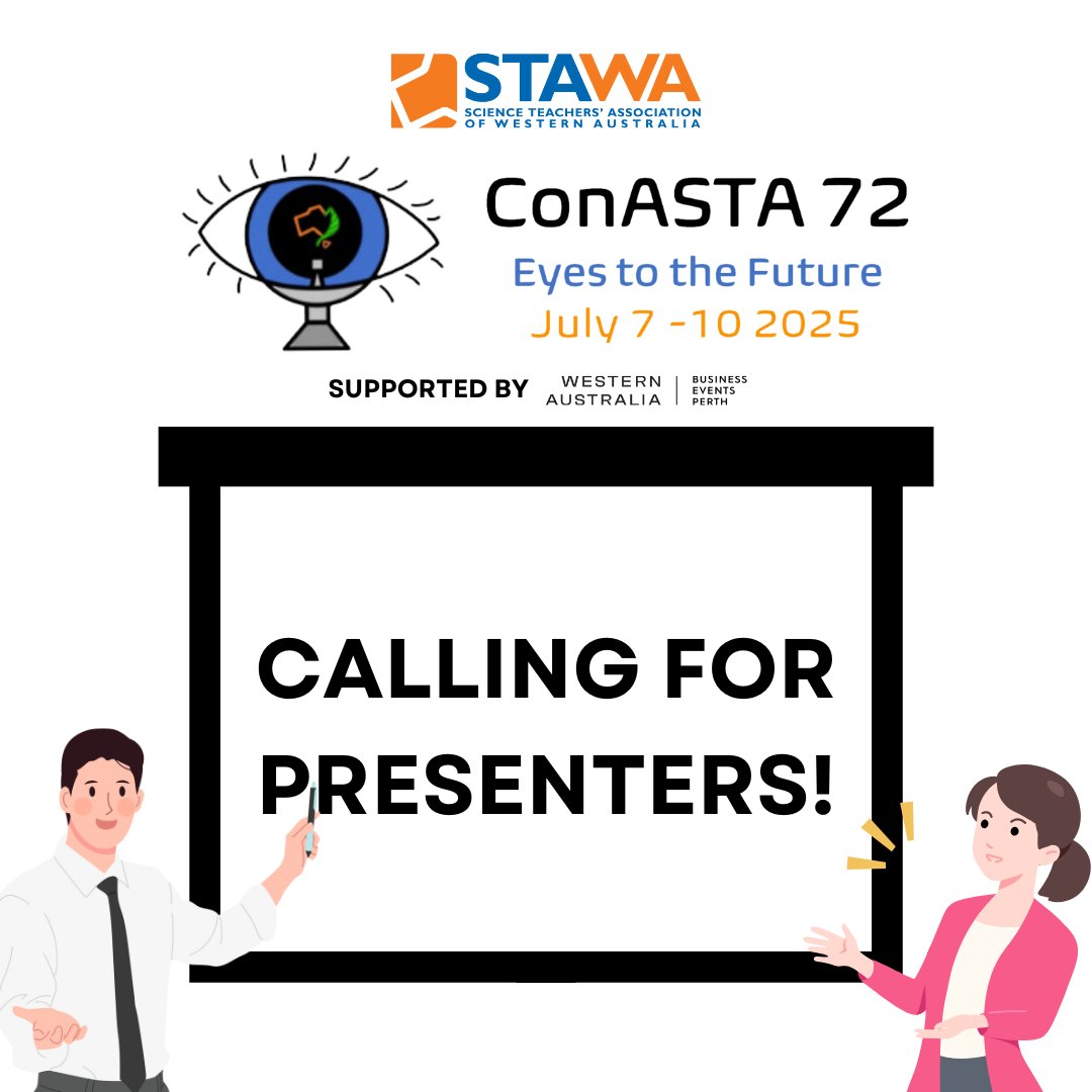 Presenter Call-out! 📢 ConASTA 72, ASTA’s premier science teaching conference, is coming to Perth (7-10 July 2025)! We're seeking inspiring Primary &amp; Secondary Science Teachers to present workshops. Apply by 7 Feb 2025! 🔗 Register here stawa.wufoo.com/forms/conasta-…