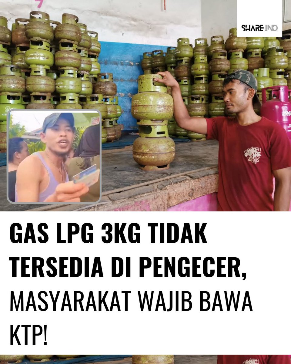 idsharein's tweet photo. Selakarang, beli gas LPG 3kg wajib bawa KTP dan hanya bisa didapat di pangkalan resmi. 

Antrian tak terhindarkan! https://t.co/lZMicDdXSv