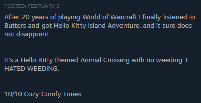 galaxyraen's tweet photo. Every review on Steam for Hello Kitty Island Adventure mentions Butters and World of Warcraft and honestly, I don't think Matt Stone &amp; Trey parker could've set this up any more serendipitously. #southpark #HelloKittyIslandAdventure https://t.co/F8J6NZ8Pem