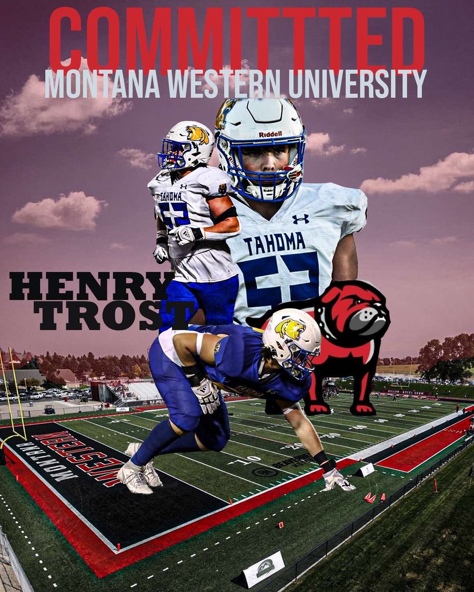 Henry Trost (@hank_trost) on Twitter photo I’m beyond blessed and Grateful to announce my commitment to The University of Montana Western. I’m grateful for my family, coaches, and teammates for giving me constant support and belief.
GO DAWGS 🔴⚫️
<a href="/Coach_Martello/">Riley Martello</a> <a href="/CoachHurd54/">Justin Hurd</a> <a href="/tahomafootball/">Tahoma Football</a> <a href="/CoachNourse_UMW/">Ryan Nourse</a> I’m beyond blessed and Grateful to announce my commitment to The University of Montana Western. I’m grateful for my family, coaches, and teammates for giving me constant support and belief.
GO DAWGS 🔴⚫️
<a href="/Coach_Martello/">Riley Martello</a> <a href="/CoachHurd54/">Justin Hurd</a> <a href="/tahomafootball/">Tahoma Football</a> <a href="/CoachNourse_UMW/">Ryan Nourse</a>