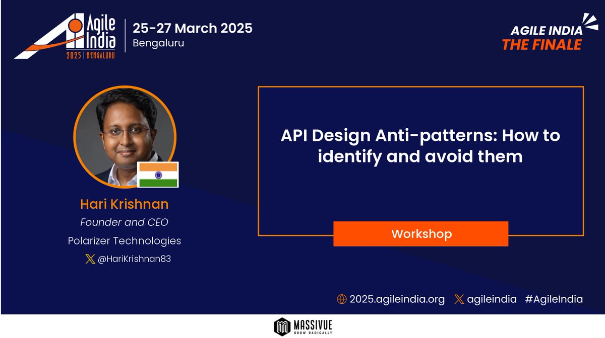 I’m excited to be speaking at Agile India 2025 about API Design Anti-patterns: How to identify and avoid them.

Register now with hari-krishnan-10di$c-agile for 10% off: confengine.com/conferences/ag….

#AgileIndia #API #APIDesign #APIDesignFirst