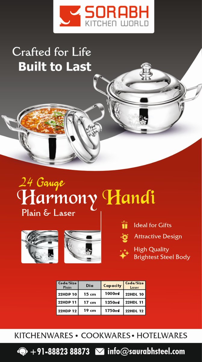 saurabhstee's tweet image. Handi Harmony Stainless Steel
Shiny mirror finish which is easy to clean
Cookware Feature: Induction &amp;amp; Gas Compatible
WhatsApp No: 088823 88873
#StainlessSteelHandi #HandiCookware #StainlessSteelKitchen #HandiCooking #KitchenEssentials #CookwareCollection #IndianCookware #Cook