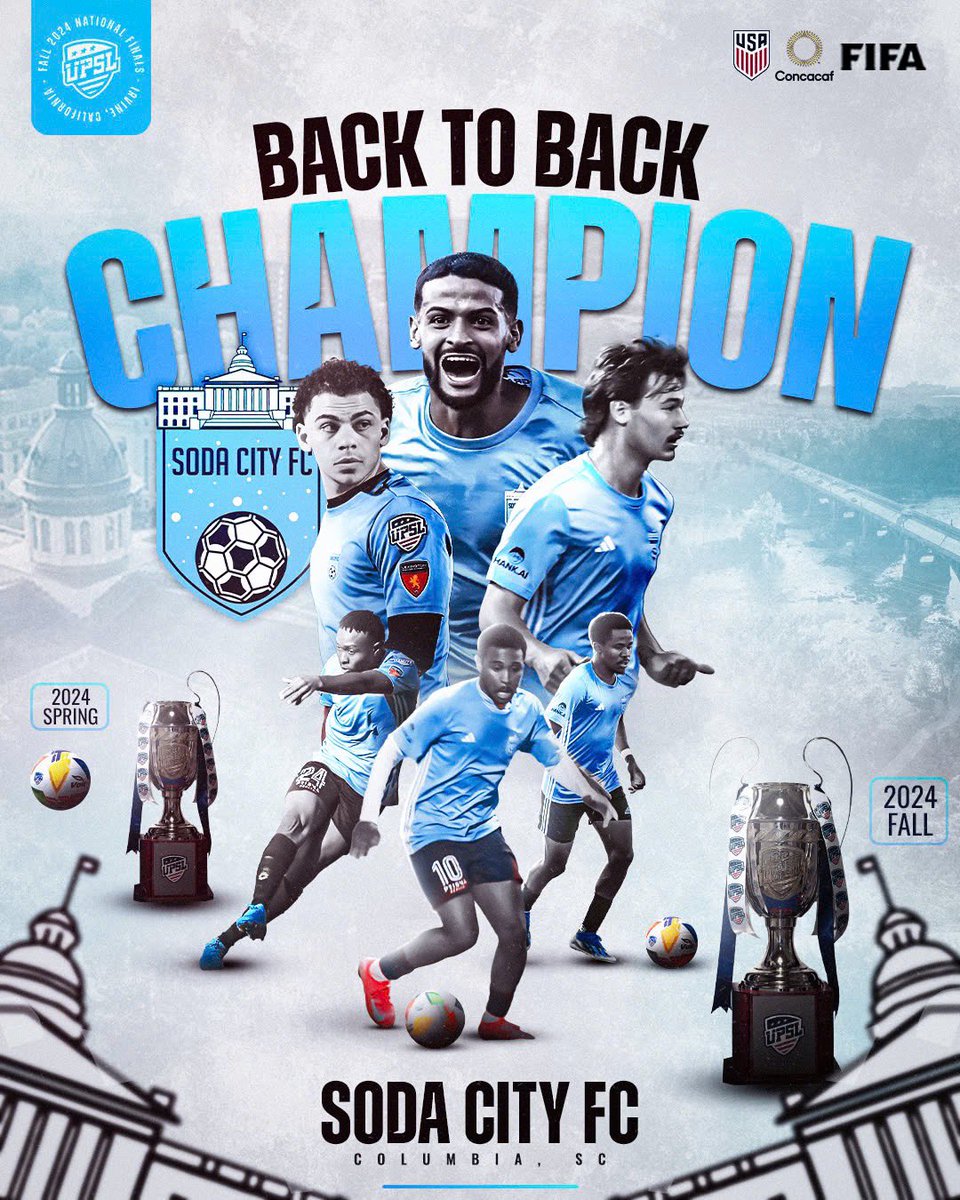 First team to do it BACK2BACK 🏆🏆🔥🔥

What a historic achievment‼️ Congratulation, <a href="/SodaCityFC/">Soda City FC</a> 🙌🙌🙌

#upsl #upslsoccer #upslplayoffs #champions