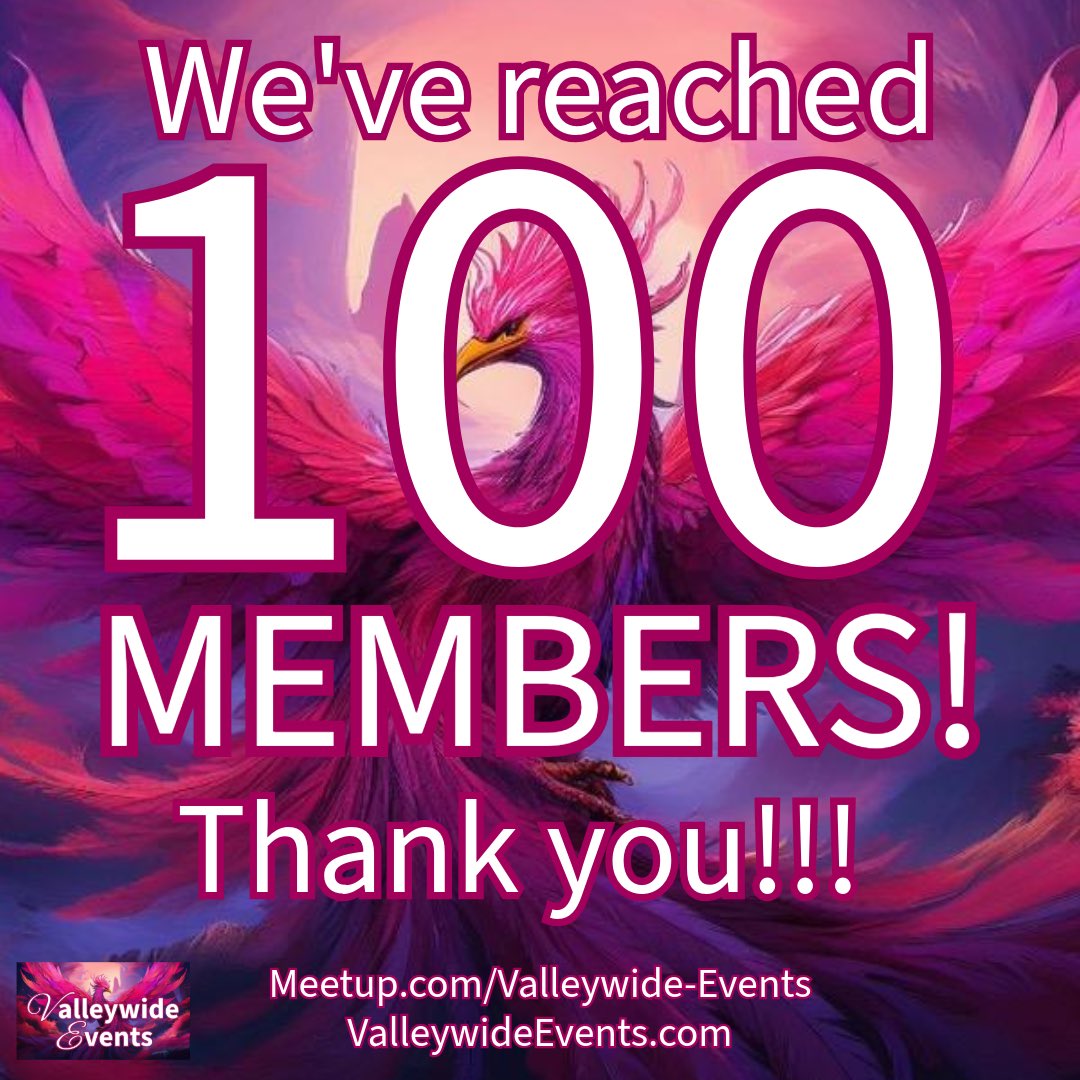 VwideEvents's tweet image. Valleywide Events has reached 100 members! Thank you, all who have joined!

Come join us! We’ve got hiking, karaoke, dining, festivals, movie nights, brunch, cocktail hours, museums, knitting &amp;amp; crocheting, concerts, &amp;amp; much more!

Sign up at ValleywideEvents.com
