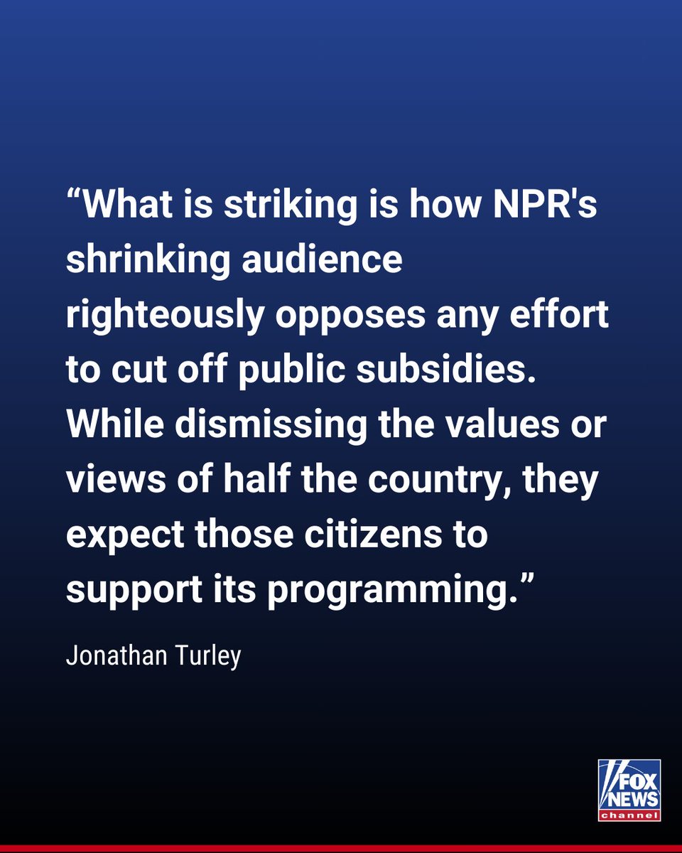 FoxBusiness's tweet photo. KEEP THE CHANGE: @JonathanTurley paints a picture of hypocrisy as he points out that @NPR's audience is among the least diverse in media. He calls for an end to the taxpayer-funded gravy train after one of its own exposed NPR’s left-wing bias. https://t.co/LbGkoLpyxW https://t.co/v9K6ZHZEmW