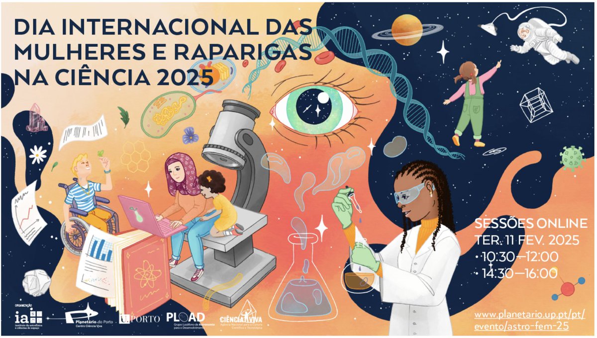 Dia 11 de fevereiro: #DiaInternacionaldasMulhereseRaparigasnaCiência 2025! Em #Português! O <a href="/IAstroPT/">IAstro</a>, o <a href="/PlanetarioPorto/">Planetário do Porto</a>, e o PLOAD (pload.org) associam-se às celebrações globais com um evento gratuito on-line. Registem-se! 😊👩‍🔬planetario.up.pt/pt/evento/astr…