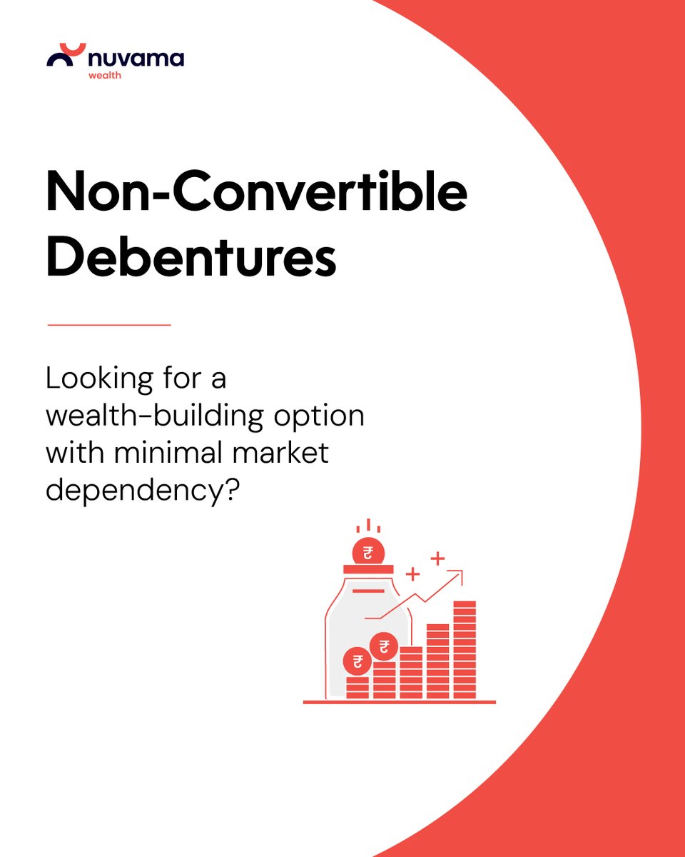 Nuvama_Wealth's tweet image. Stability in investing doesn’t have to be complex. Non-Convertible Debentures (NCDs) provide a straightforward way to earn regular returns without the volatility of the markets. Think smart, invest smart! ​
.
.
#ConsistentReturns #WealthDictionary #SmartWealth #FinancialGrowth