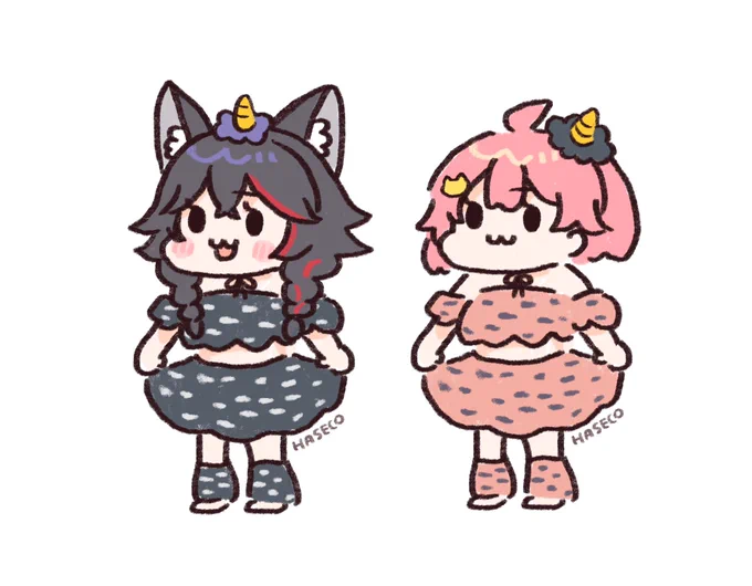 3COINSの「鬼のセットアップ」を着るミオしゃとみこち #みおーん絵 #miko_Art 