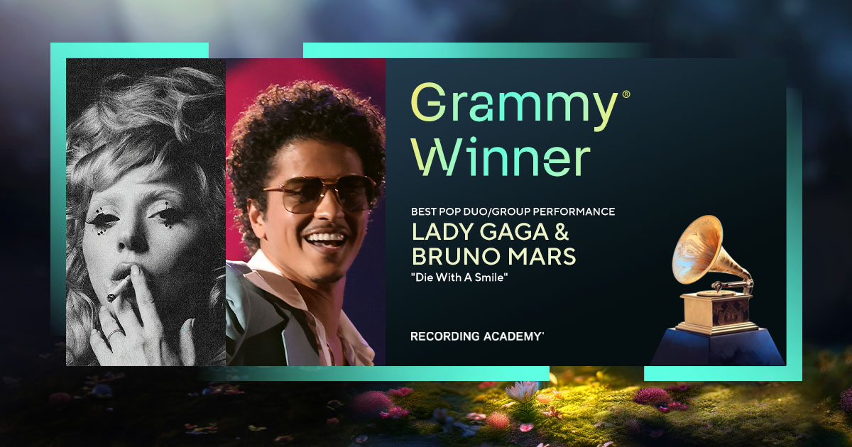 soral88's tweet photo. #RecordingAcad Congrats Best Pop Duo/Group Performance winners - "Die With A Smile" #ladygaga &amp; #brunomars. #GRAMMYs https://t.co/JKlgd4RObE